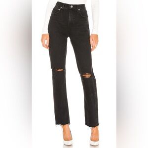 Agolde Cherie High Rise Straight Jeans Black Distressed